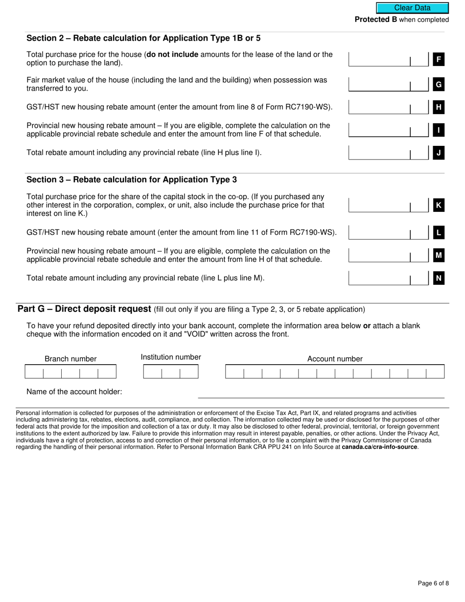 Form GST190 Gst / Hst New Housing Rebate Application for Houses Purchased From a Builder - Canada, Page 6