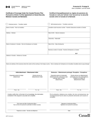 Form CPT113 Certificate of Coverage Under the Canada Pension Pursuant to Article V of the Agreement on Social Security Between Canada and Barbados - Canada (English/French)