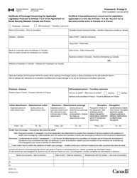 Form CPT52 Certificate of Coverage Under the Canada Pension Plan Pursuant to Article VII of the Agreement on Social Security Between Canada and France - Canada (English/French)