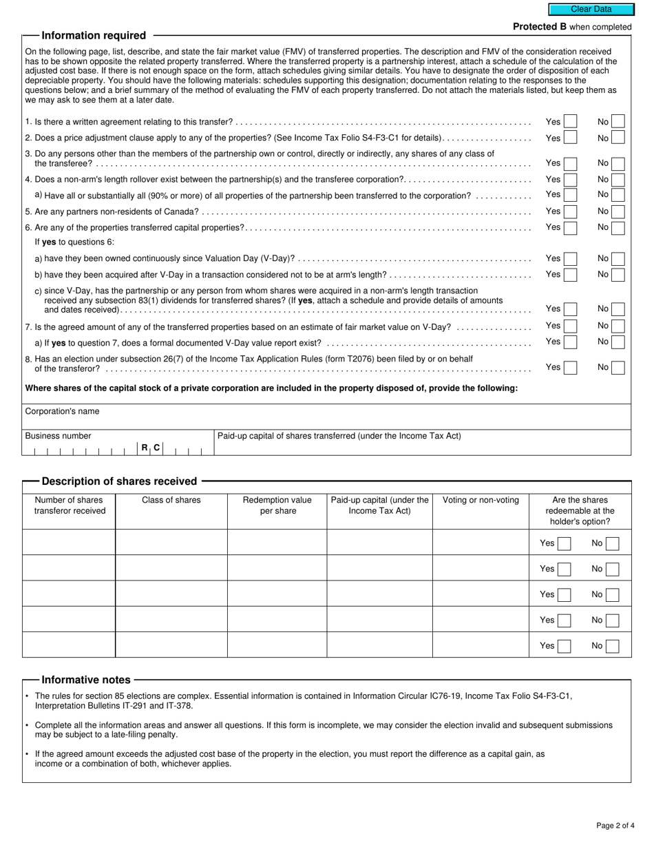 Form T2058 Election on Disposition of Property by a Partnership to a Taxable Canadian Corporation - Canada, Page 2
