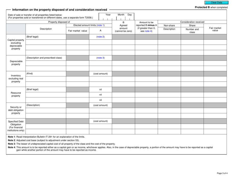 Form T2058 Election on Disposition of Property by a Partnership to a Taxable Canadian Corporation - Canada, Page 3
