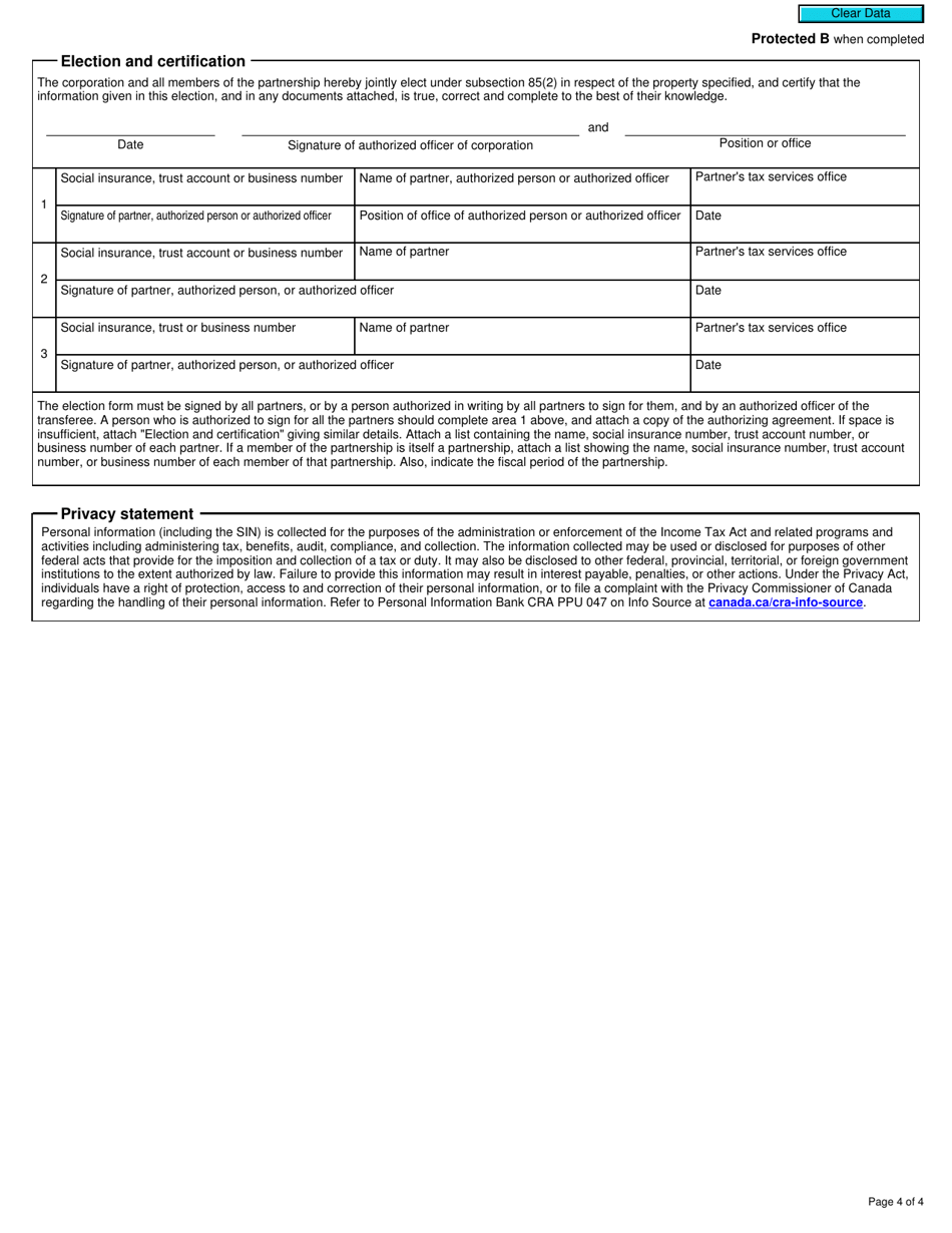 Form T2058 Election on Disposition of Property by a Partnership to a Taxable Canadian Corporation - Canada, Page 4