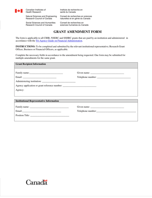 Grant Amendment Form - Canada