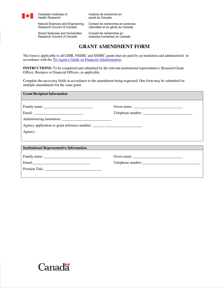 Grant Amendment Form - Canada, Page 1