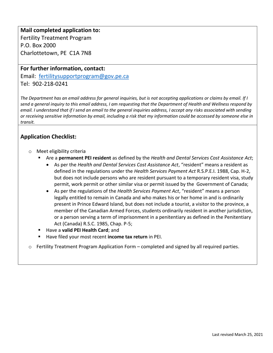 Fertility Treatment Program: a Funding Support Program Application Form - Prince Edward Island, Canada, Page 3