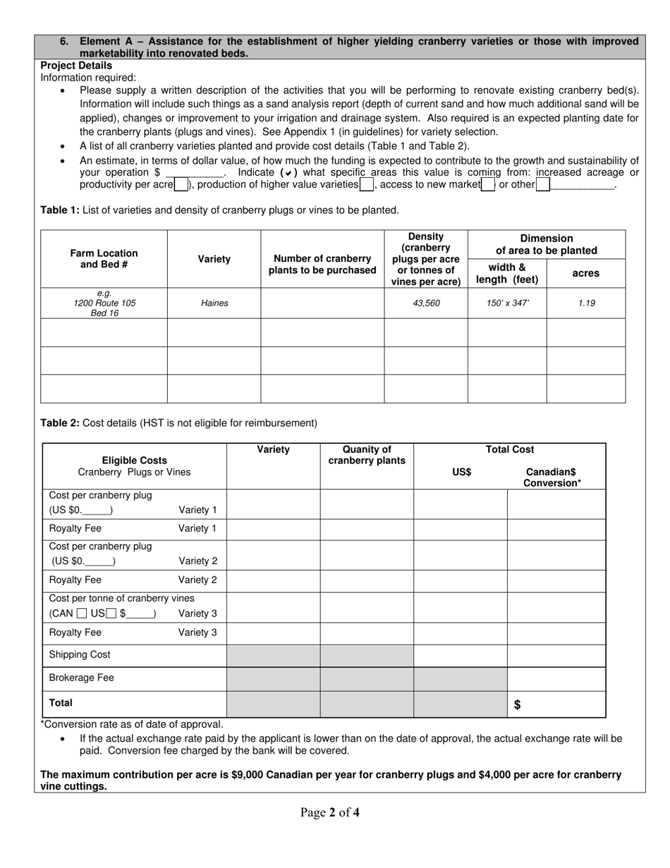Cranberry Industry Development Program Application - New Brunswick, Canada, Page 2