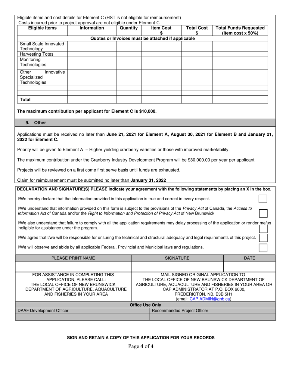 Cranberry Industry Development Program Application - New Brunswick, Canada, Page 4