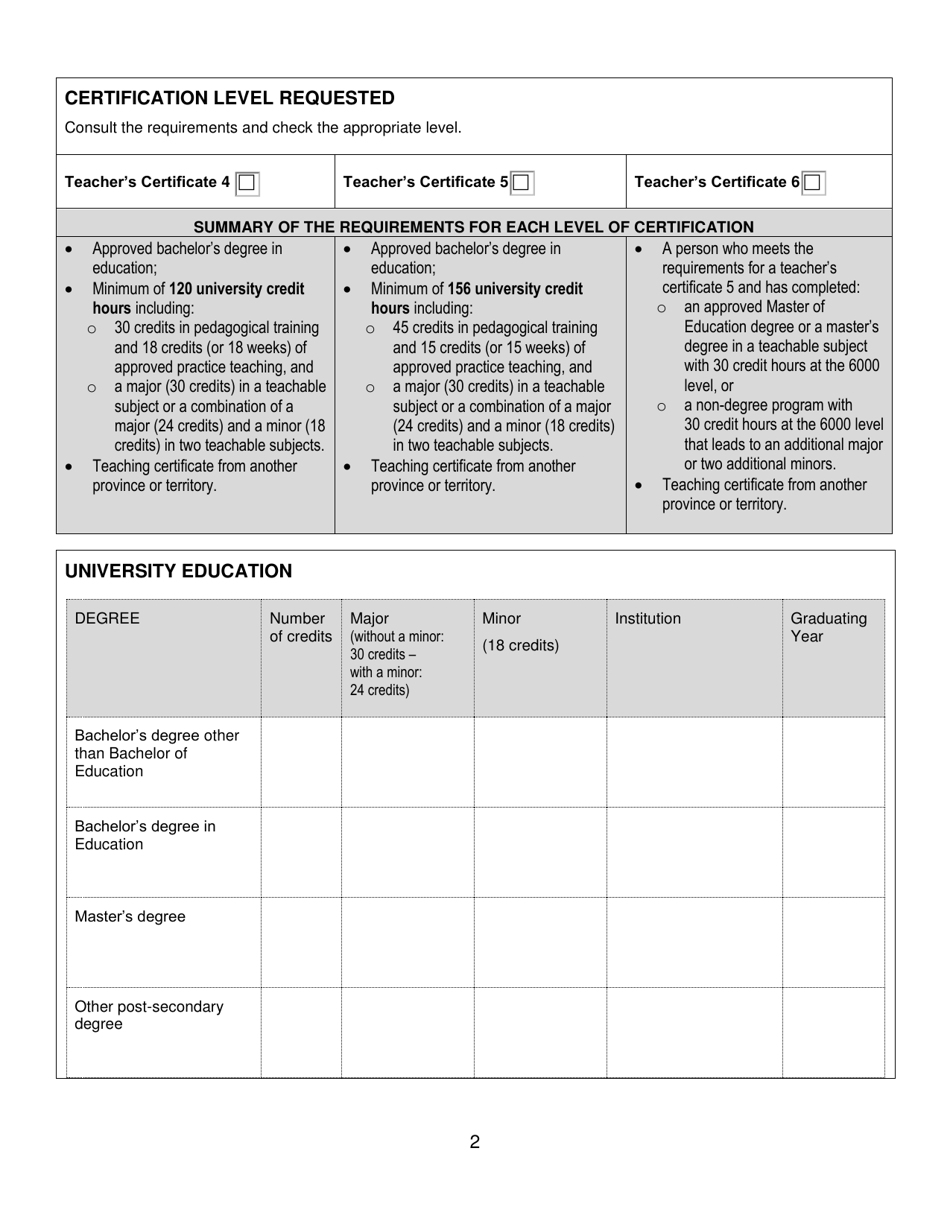 Form B Teachers Certificate Application Form for Teachers Certified in Canada - New Brunswick, Canada, Page 2