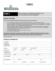 Form C Interim Teacher&#039;s Certificate Application Form for Internationally Trained Applicants - New Brunswick, Canada