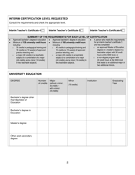Form D Interim Teacher&#039;s Certificate Application Form for United States Candidates - New Brunswick, Canada, Page 2