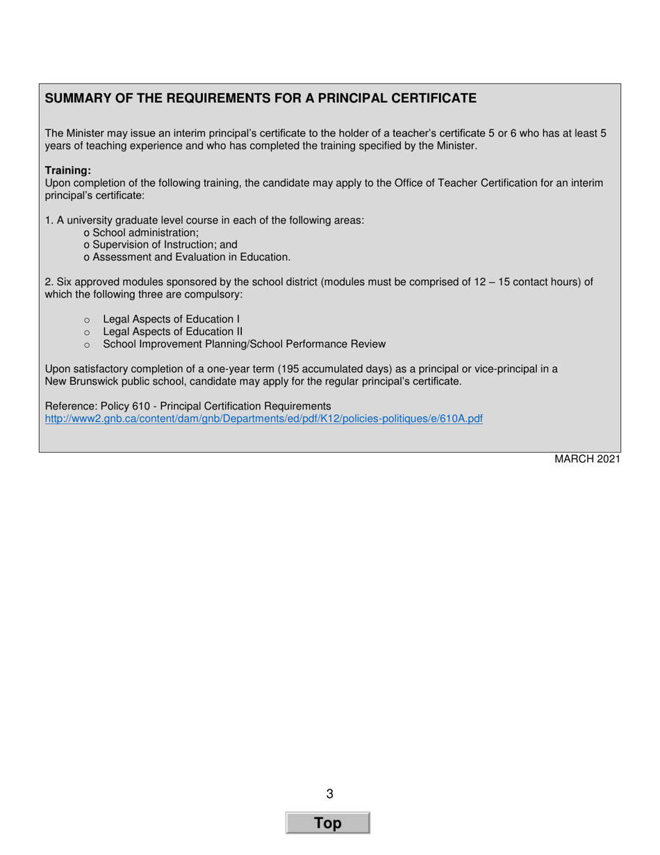 Form H Principals Certificate Request Form - New Brunswick, Canada, Page 3