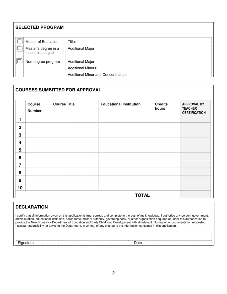 Form J Course Approval Form for a Level 6 Certificate - New Brunswick, Canada, Page 2