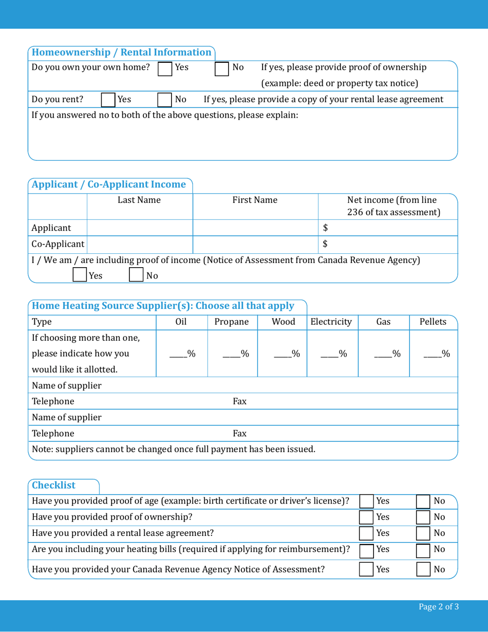 Application for Senior Home Heating Subsidy - Northwest Territories, Canada, Page 2