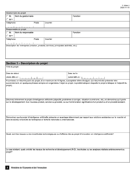 Forme F-0064-2 Volet 2 Formulaire De Demande D&#039;aide Financiere - Programme Innovation Soutien Aux Projets D&#039;innovation En Intelligence Artificielle - Quebec, Canada (French), Page 2