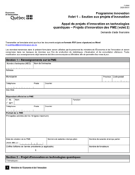 Forme F-0095 Volet 2 Formulaire De Demande D'aide Financiere - Appel De Projets D'innovation En Technologies Quantiques - Quebec, Canada (French)