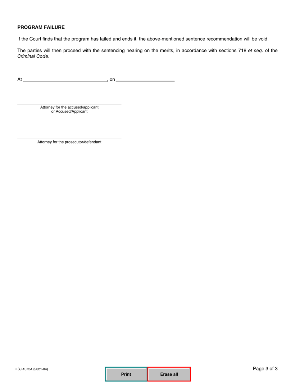 Form SJ-1072A Guilty Plea Agreement Entered Into by the Parties for the Purposes of the Court of Quebec Addiction Treatment Program (Cqatp) - Quebec, Canada, Page 3