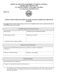 Form NHCT-33 &quot;Application for Extension of Time to File Community Benefits Report&quot; - New Hampshire