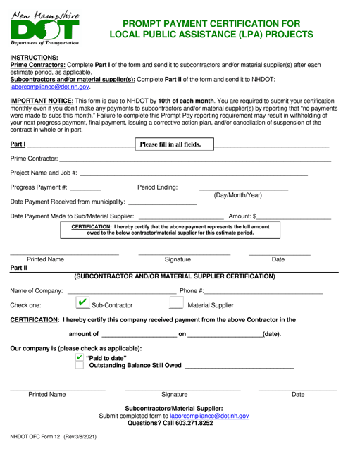 OFC Form 12  Printable Pdf