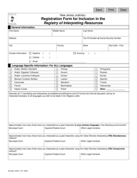 Form 10840 Registration Form for Inclusion in the Registry of Interpreting Resources - New Jersey