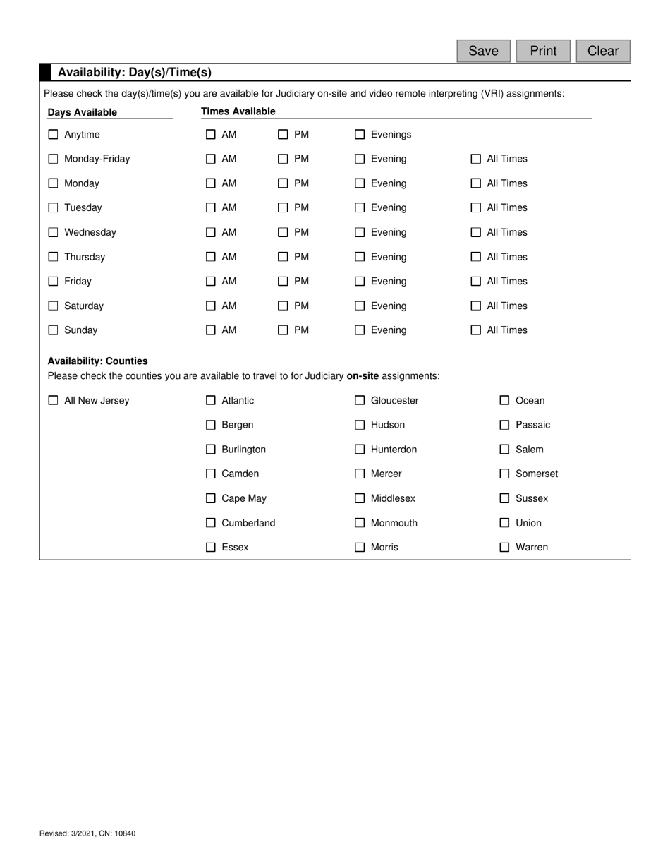 Form 10840 Registration Form for Inclusion in the Registry of Interpreting Resources - New Jersey, Page 2
