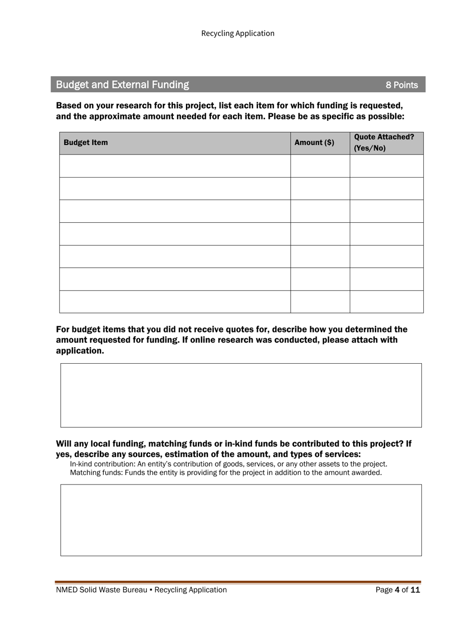Recycling and Illegal Dumping Grant Application Form - New Mexico, Page 13