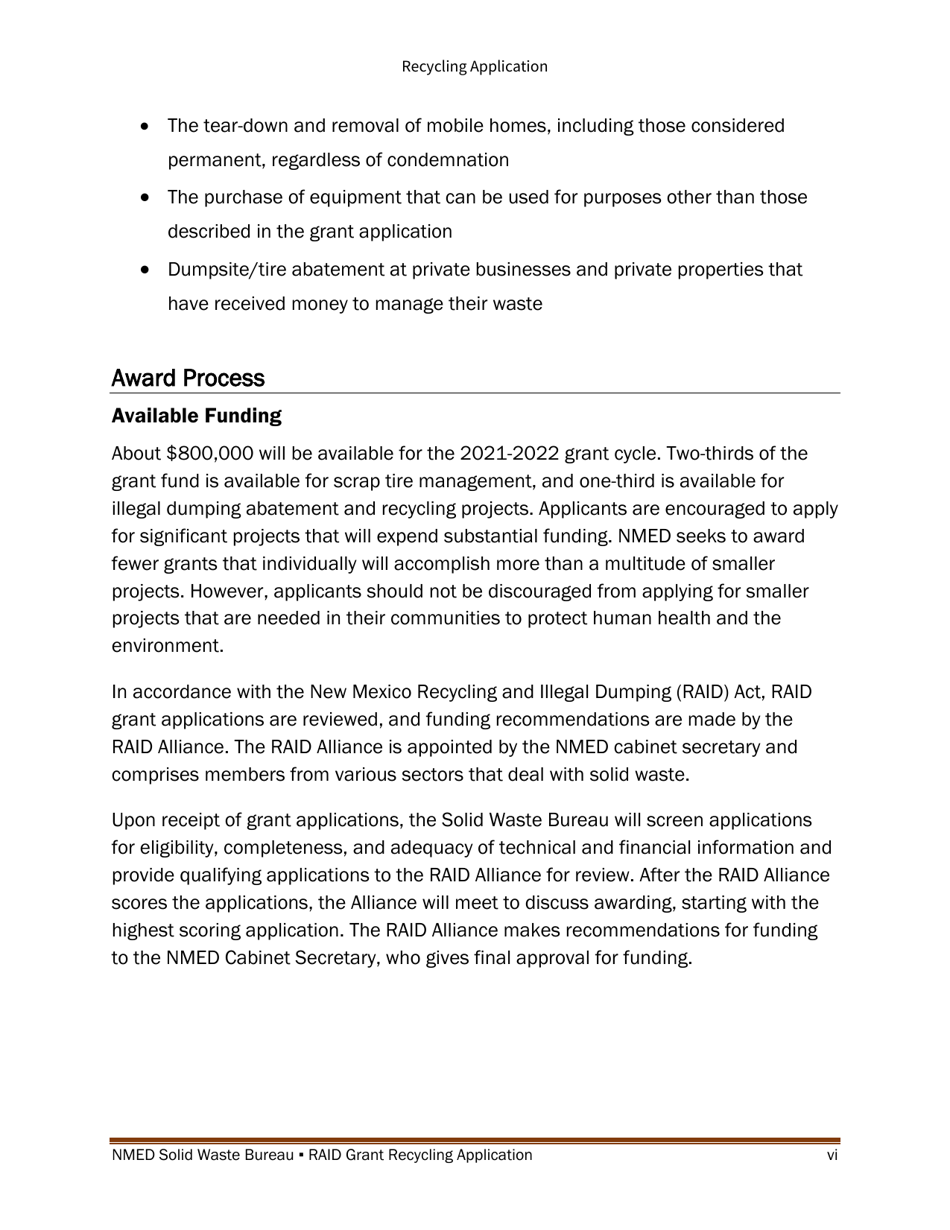 Recycling and Illegal Dumping Grant Application Form - New Mexico, Page 6