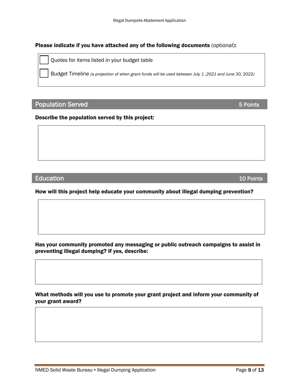 Illegal Dumpsite Abatement Application - New Mexico, Page 18