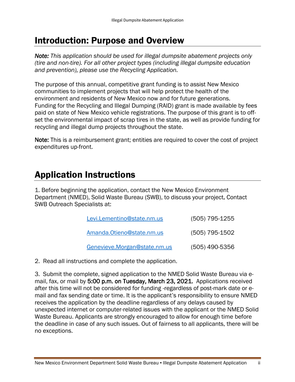Illegal Dumpsite Abatement Application - New Mexico, Page 2