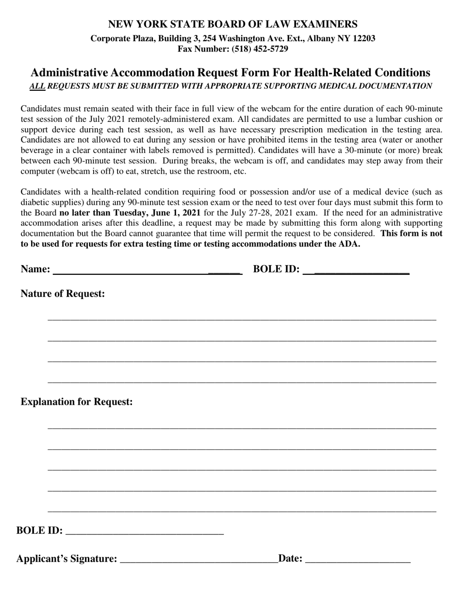 New York Administrative Request Form for HealthRelated