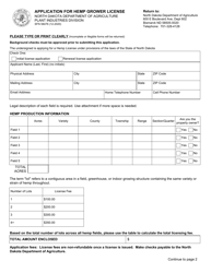 Form SFN58476 Application for Hemp Grower License - North Dakota