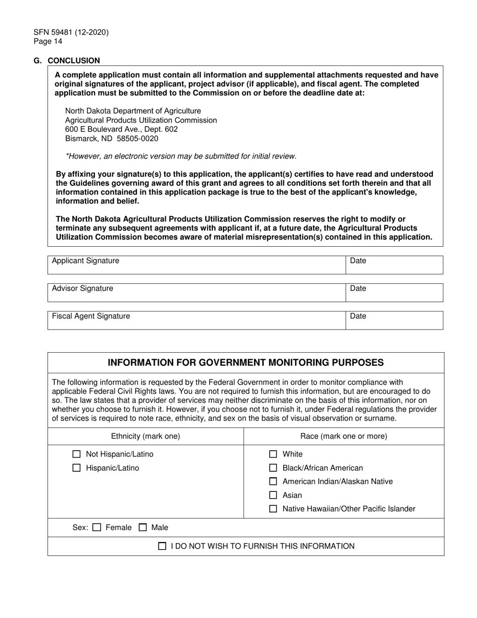 Form SFN59481 Agricultural Products Utilization Commission Grant Application - North Dakota, Page 14