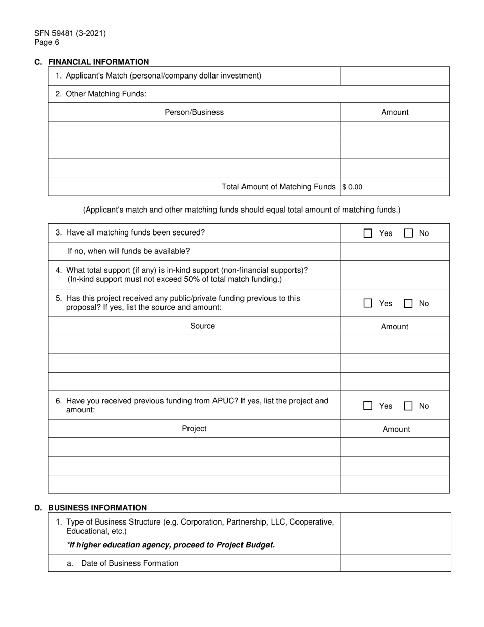 Form SFN59481 Agricultural Products Utilization Commission Grant Application - North Dakota, Page 6