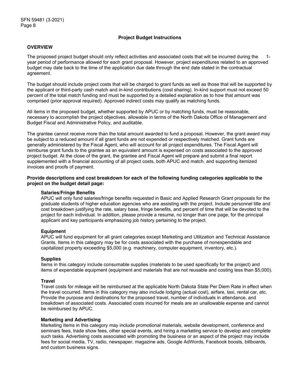 Form SFN59481 Agricultural Products Utilization Commission Grant Application - North Dakota, Page 8