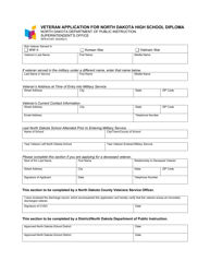 Form SFN61347 &quot;Veteran Application for North Dakota High School Diploma&quot; - North Dakota