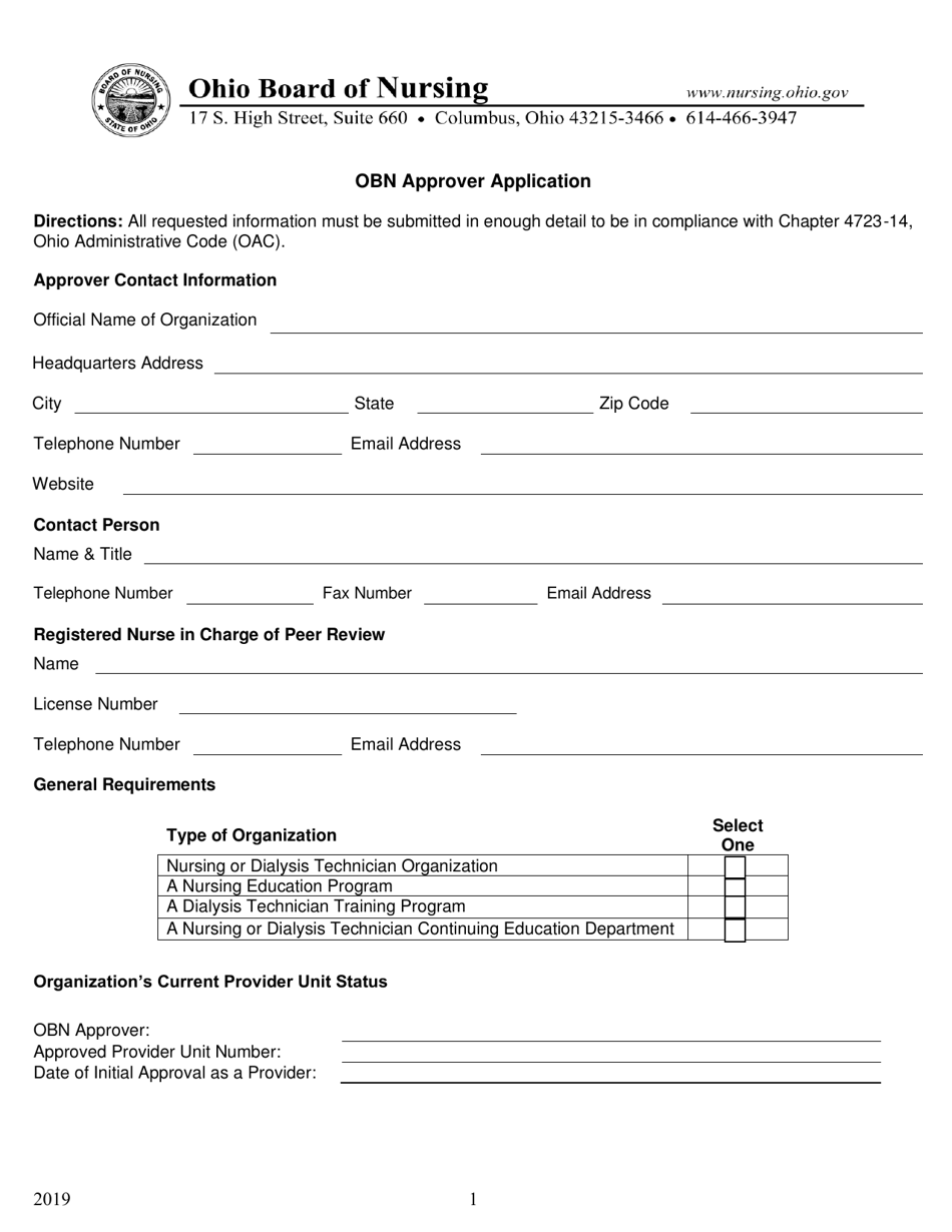 Obn Approver Application - Ohio, Page 1