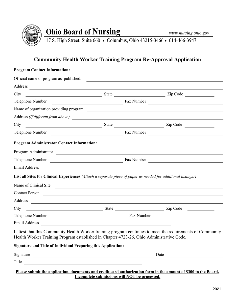 Community Health Worker Training Program Re-approval Application - Ohio, Page 1