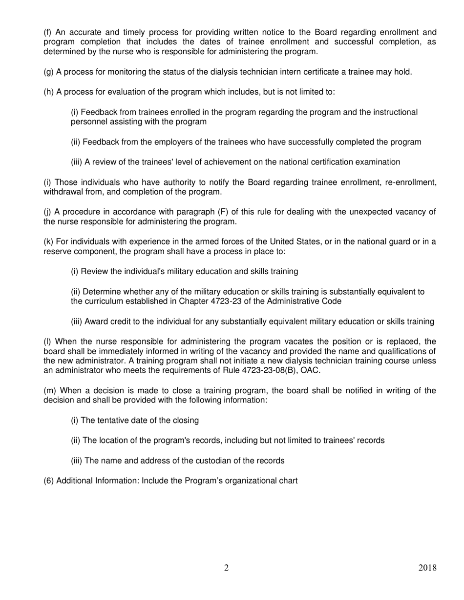 Form A Dialysis Technician Training Program Approval Application - Ohio, Page 3