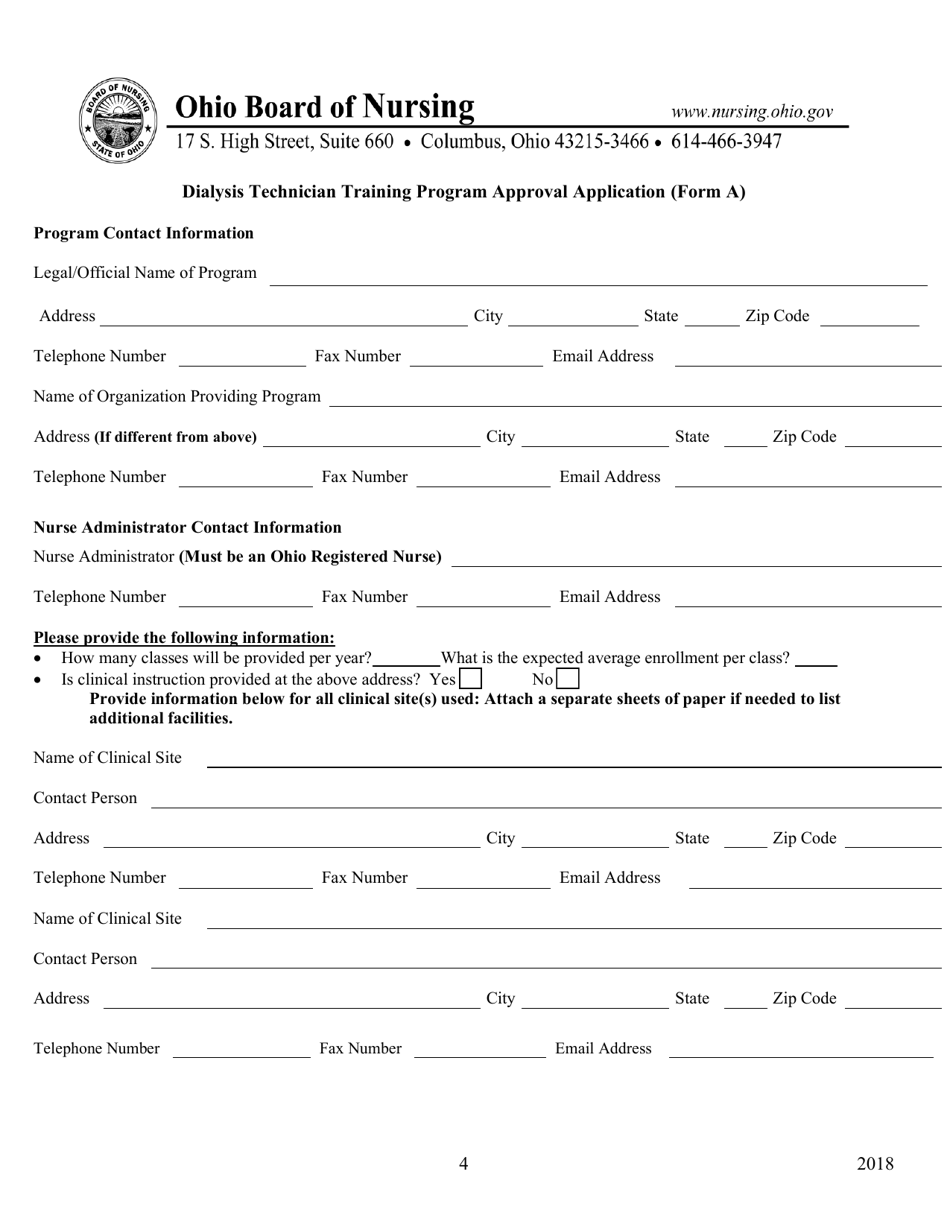 Form A Dialysis Technician Training Program Approval Application - Ohio, Page 5