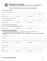 Document preview: Dialysis Technician Training Program Re-approval Application - Ohio