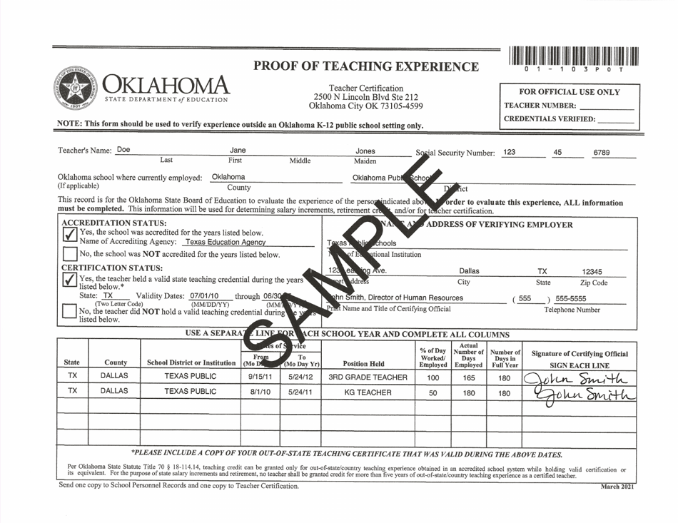 Proof of Teaching Experience - out-Of-Country Teaching Experience - Oklahoma, Page 4