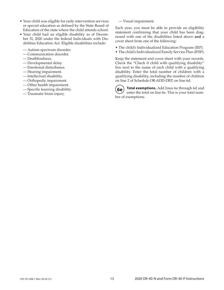 Instructions for Form OR-40-N, 150-101-048, OR-40-P, 150-101-055 - Oregon, Page 13