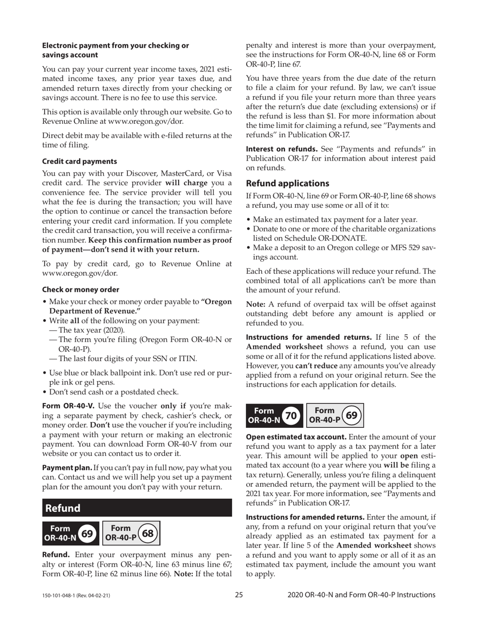 Instructions for Form OR-40-N, 150-101-048, OR-40-P, 150-101-055 - Oregon, Page 25