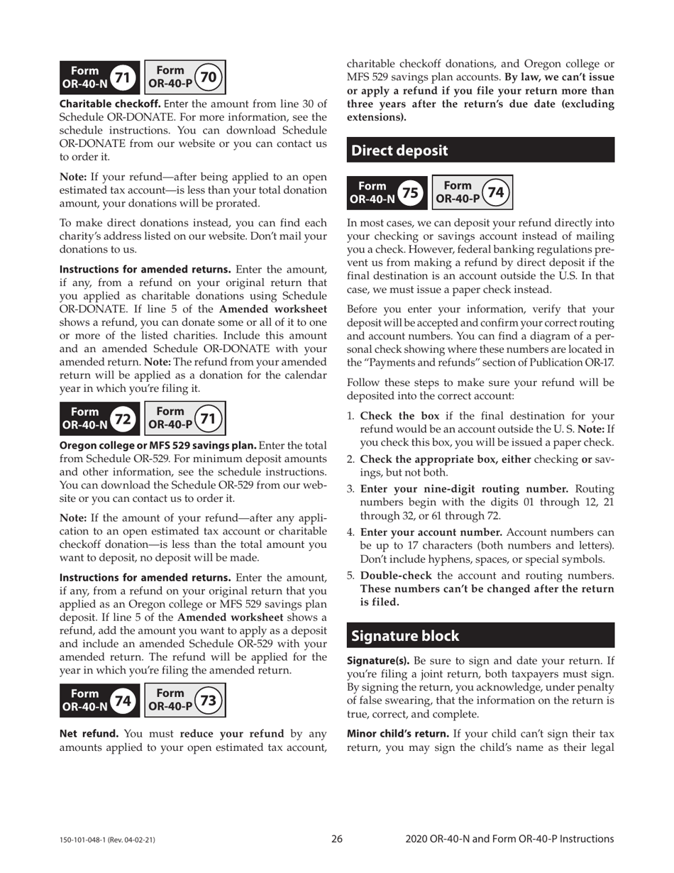 Instructions for Form OR-40-N, 150-101-048, OR-40-P, 150-101-055 - Oregon, Page 26