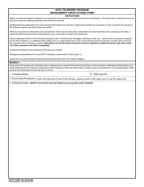 AFPC Form 135 Afpc Telework Program Management Expectations Form