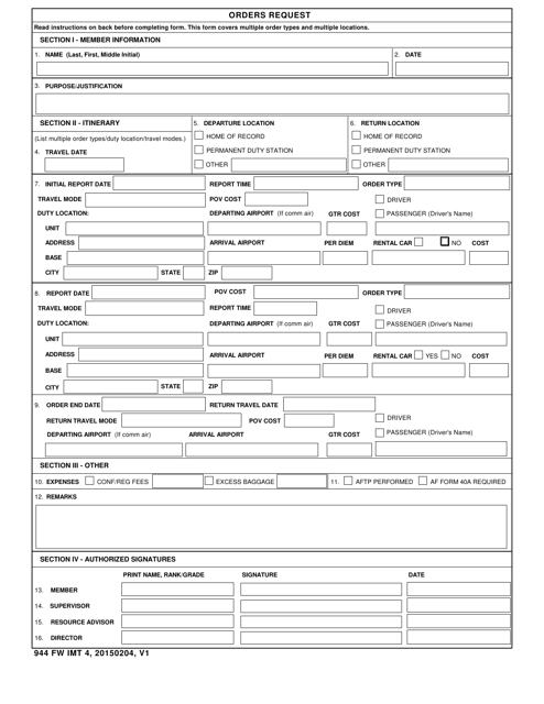 944 FW IMT Form 4 Orders Request