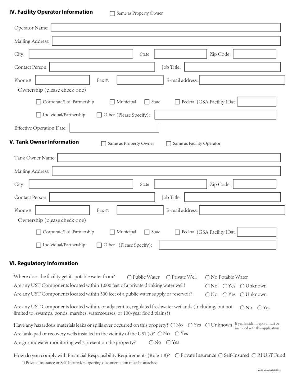 Underground Storage Tank Registration Form - Rhode Island, Page 3