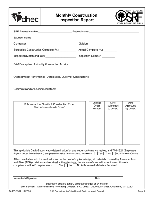 DHEC Form 3587  Printable Pdf