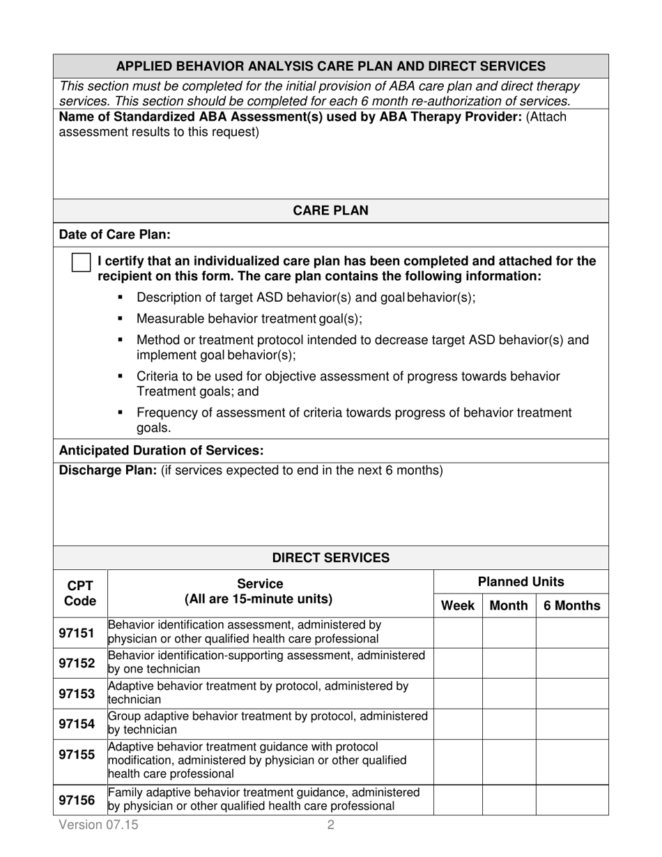 Applied Behavior Analysis Therapy Prior Authorization Request Form - South Dakota, Page 2