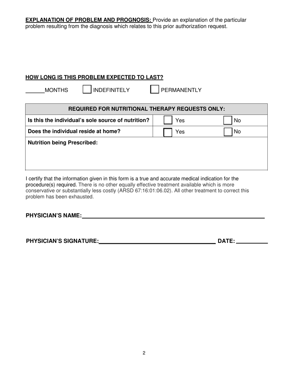 South Dakota Medical Nutrition Prior Authorization Request Form - Fill ...