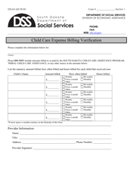 Document preview: Form DSS-EA-269 Child Care Expense Billing Verification - South Dakota
